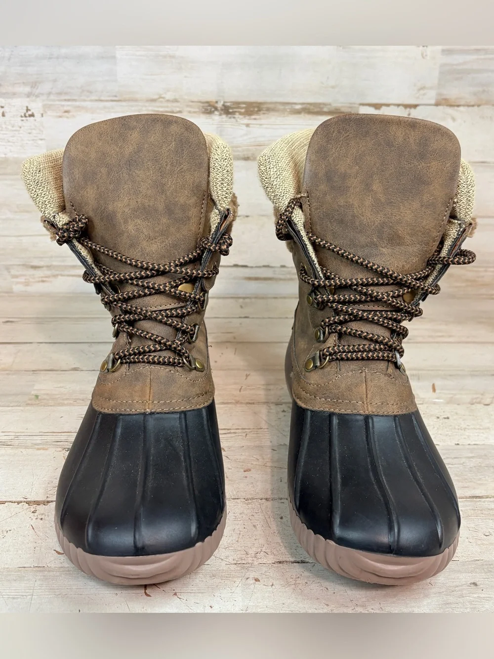 Marleylilly Duck Boots Brown Black Lace Up Waterproof Women’s Size 8